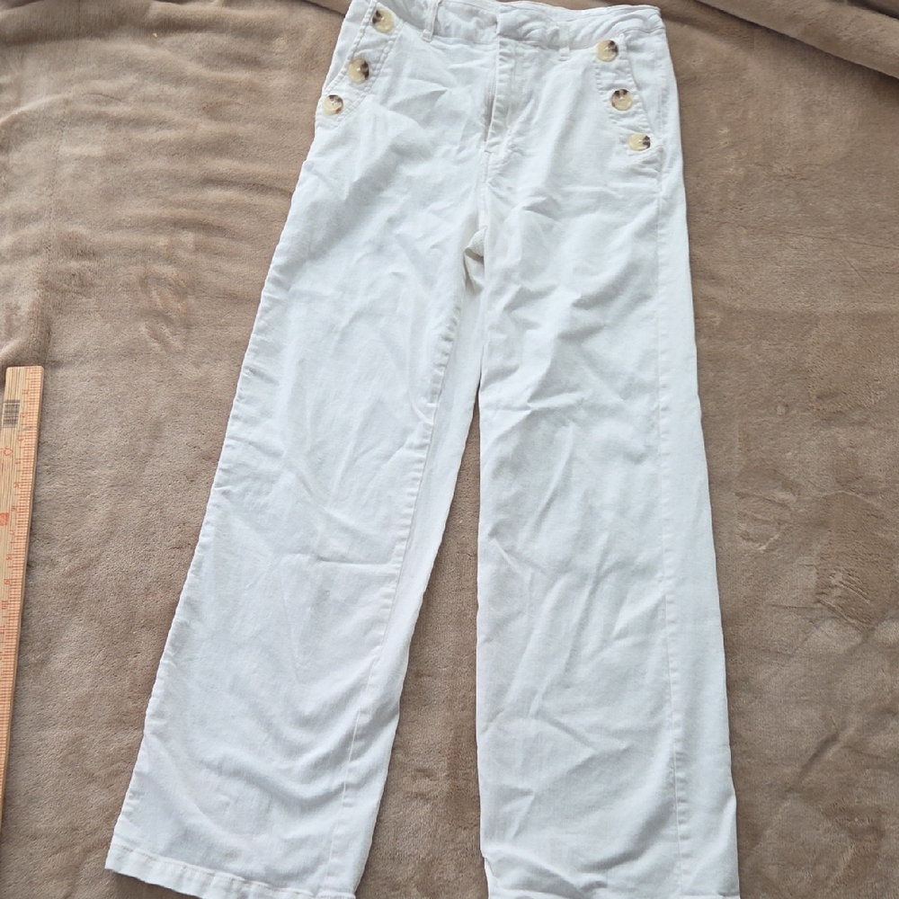 Garcia small cotton Blend White Wide-Leg Pants with Button Details.